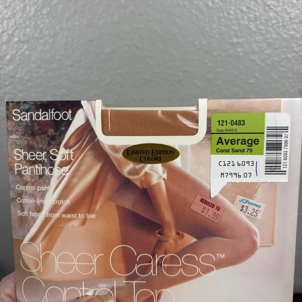Sheer Caress Control Top Pantyhose Size Average Coral Sand 79 Sandalfoot Tights